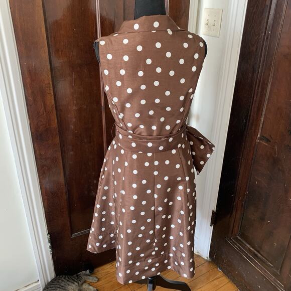 90s Jessica Howard Pretty Woman Brown Polka Dot Shirt Dress SZ 10 - Picture 7 of 15